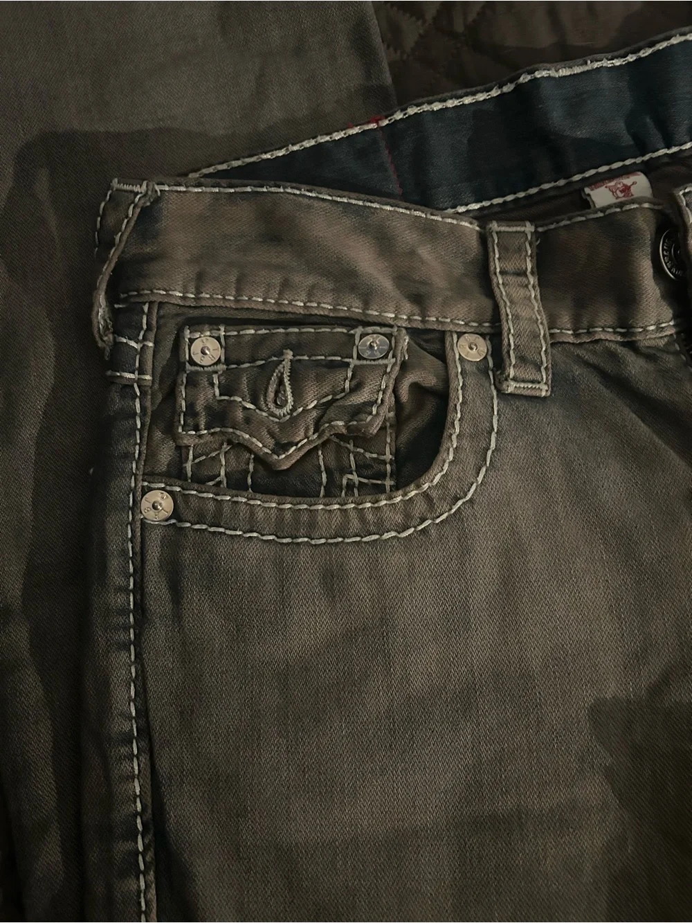 True Religion Gray Jeans with White Contrast Stitching